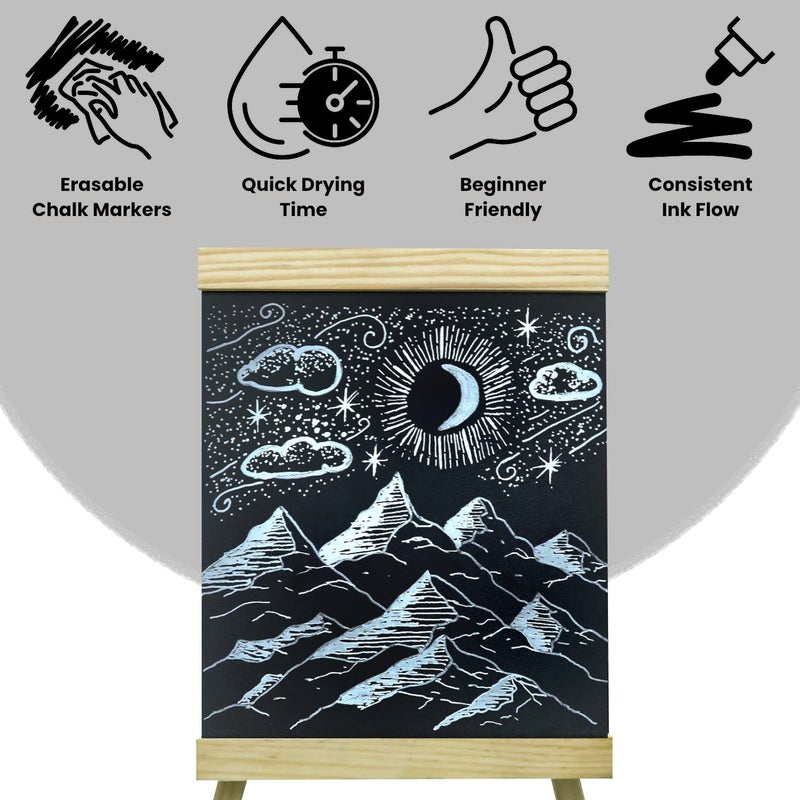 Chalkola 5 Silver Chalkboard Chalk Markers - Silver Dry Erase Markers for Blackboard, Chalkboard Signs, Windows, Glass | Variety Pack - Fine & Jumbo Size Ink Pen (1mm, 3mm, 6mm, 10mm, 15mm) - Image 4